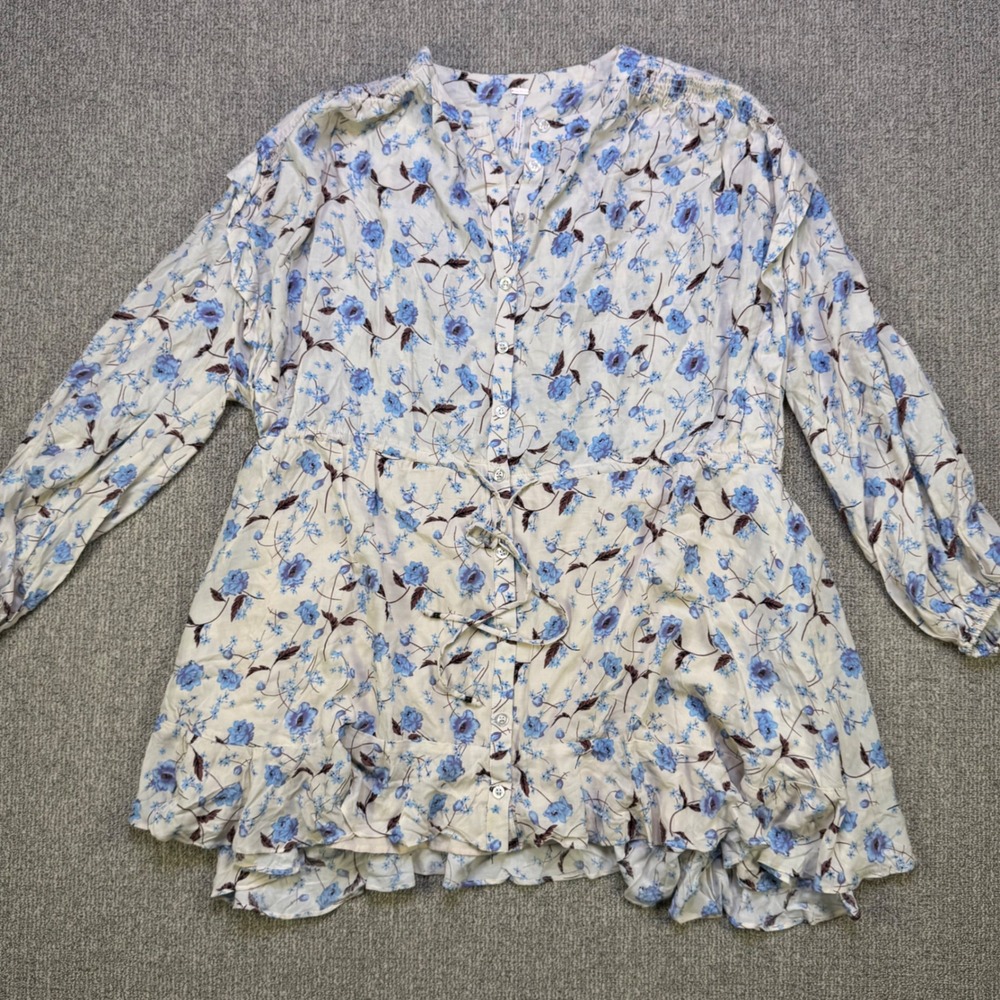 Free People Flower Fields Blue Floral Boho Mini Dress Small NWOT Button Front
